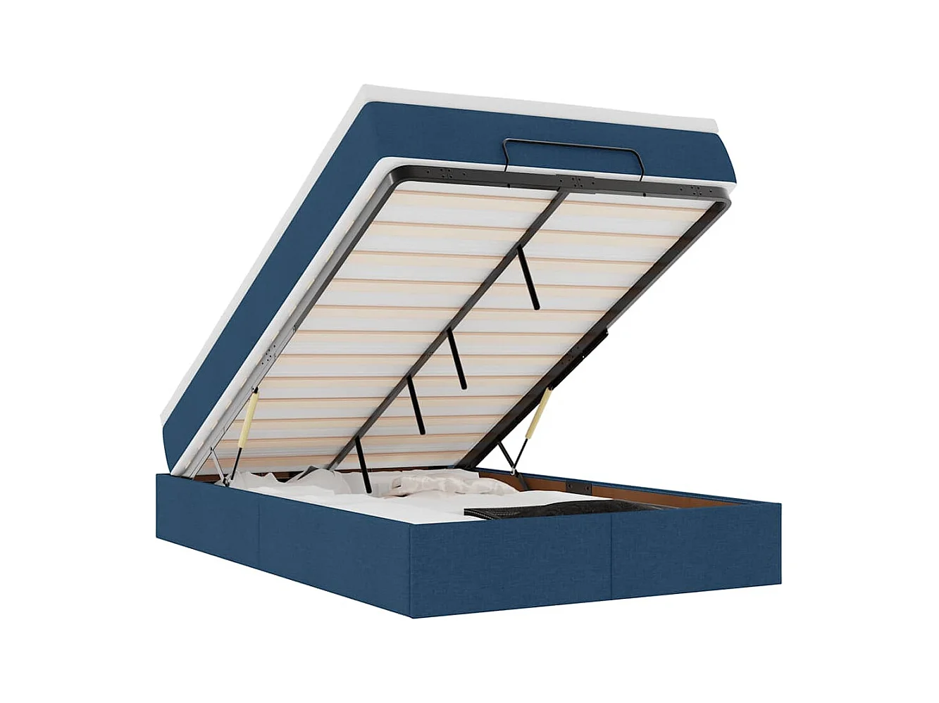 Cadre de lit ottoman avec matelas bleu 120x200 cm tissu