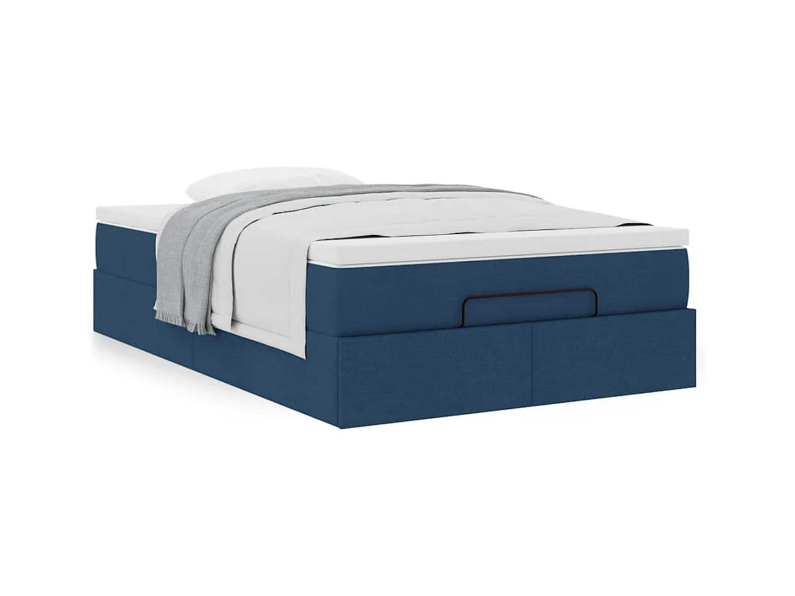 Cadre de lit ottoman avec matelas bleu 120x200 cm tissu