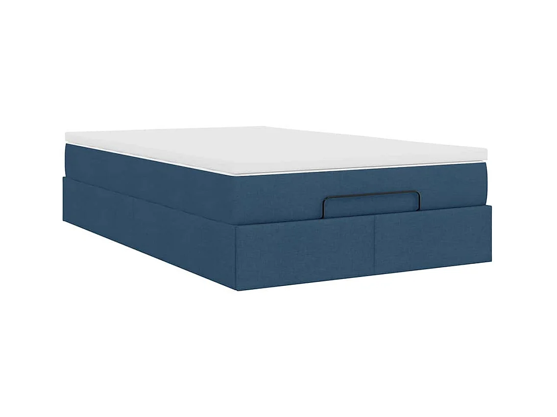 Cadre de lit ottoman avec matelas bleu 120x200 cm tissu