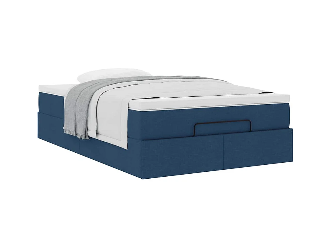 Cadre de lit ottoman avec matelas bleu 120x200 cm tissu
