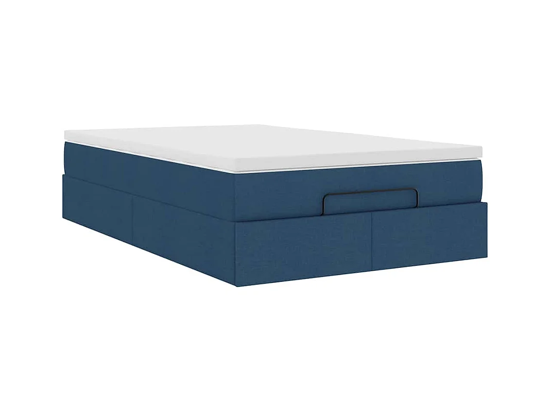 Cadre de lit ottoman avec matelas bleu 120x200 cm tissu