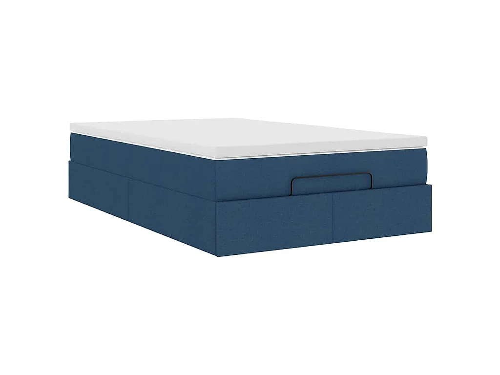 Cadre de lit ottoman avec matelas bleu 120x200 cm tissu