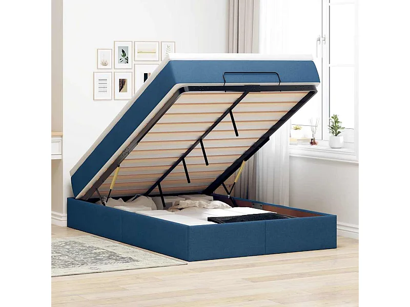 Ottoman-Bett mit Matratze Blau 120x200 cm Stoff