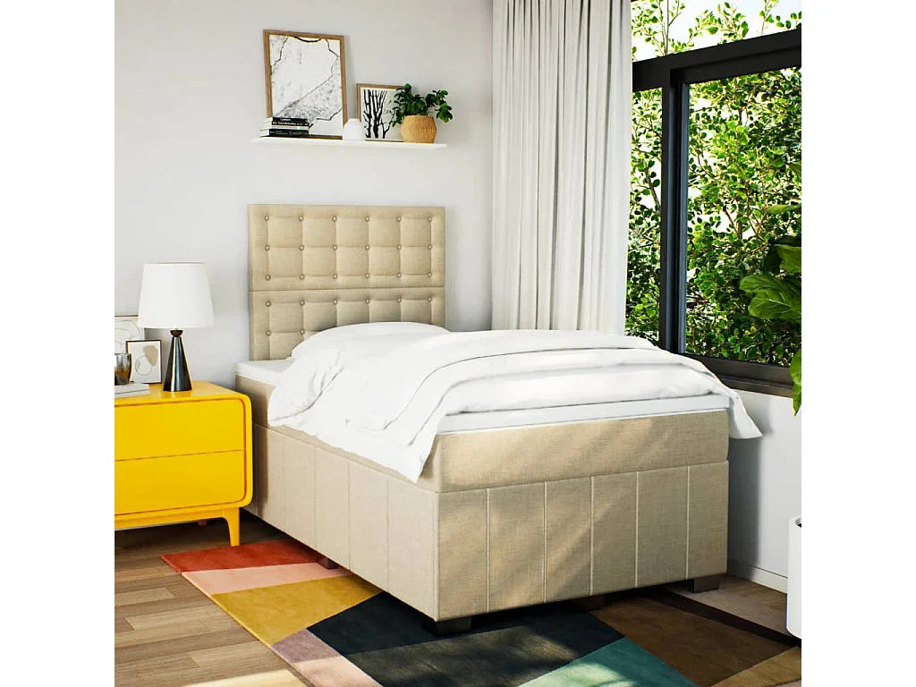 Sommier à lattes de lit avec matelas crème 120x190 cm tissu