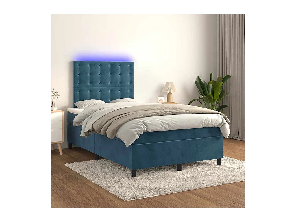 Sommier à lattes de lit avec matelas LED bleu foncé 120x190 cm