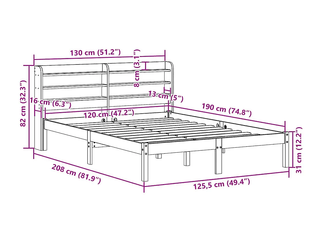 Cadre de lit et tête de lit sans matelas cire marron 120x190 cm