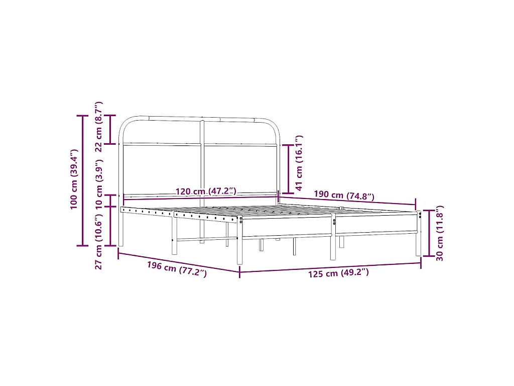 Cadre de lit sans matelas 120x190 cm chêne fumé bois ingénierie