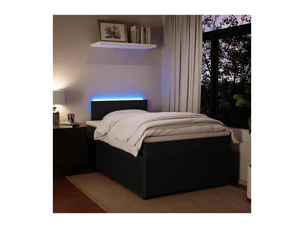 Sommier à lattes de lit avec matelas noir 120x190 cm velours