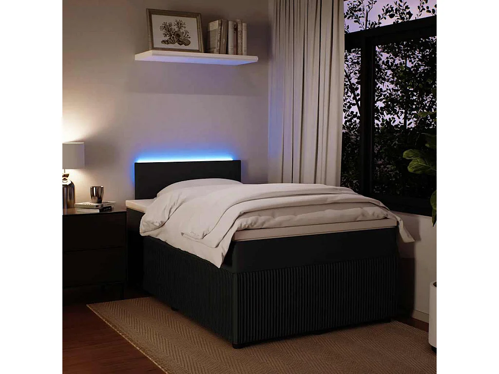 Giroletto a Molle con Materasso Nero 120x190 cm in Velluto