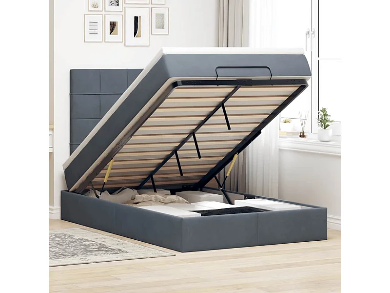 Ottoman-Bett mit Matratzen Dunkelgrau 120x200 cm Samt