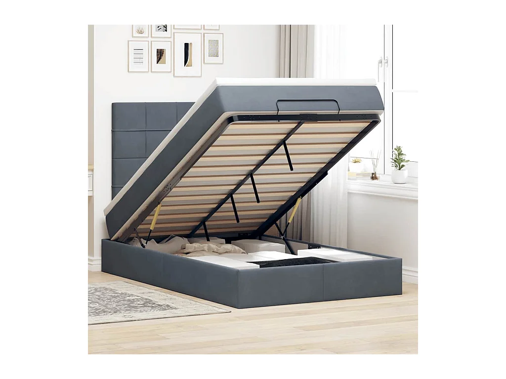 Ottoman-Bett mit Matratzen Dunkelgrau 120x200 cm Samt
