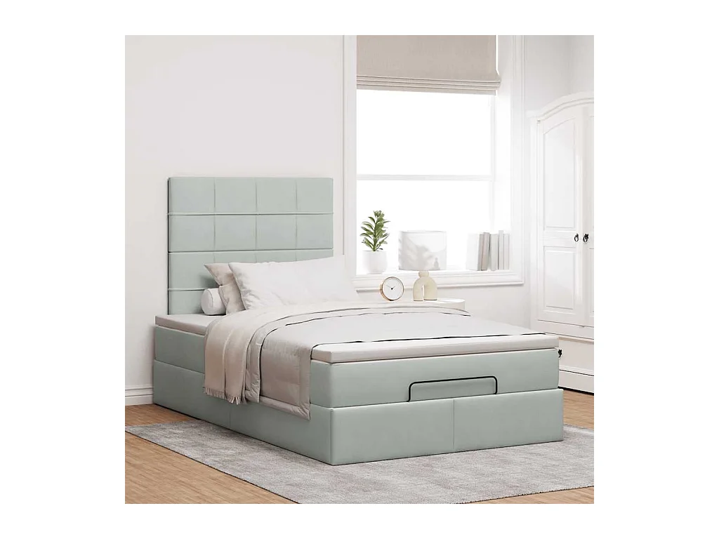Cadre de lit ottoman et matelas gris clair 120x200 cm velours