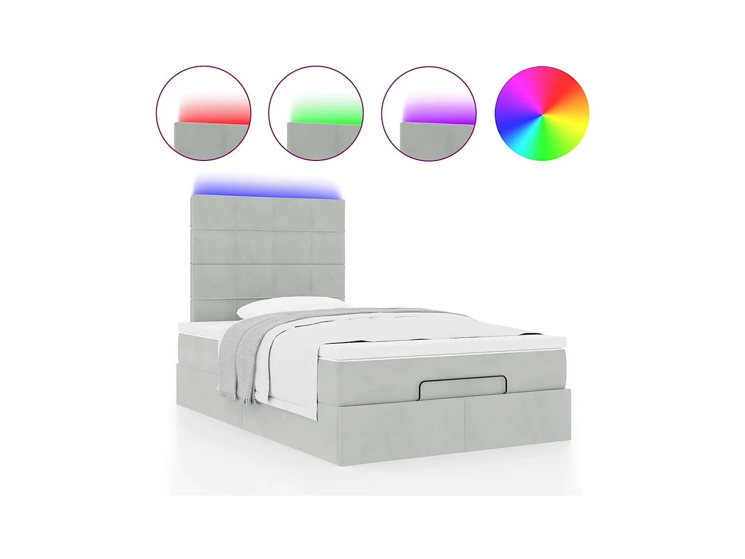 Cadre de lit ottoman et matelas gris clair 120x200 cm velours