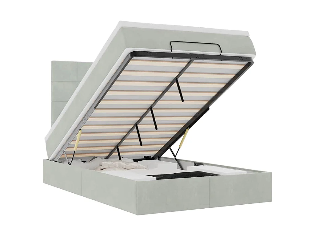 Ottoman-Bett mit Matratzen & LEDs Hellgrau 120x200 cm Samt