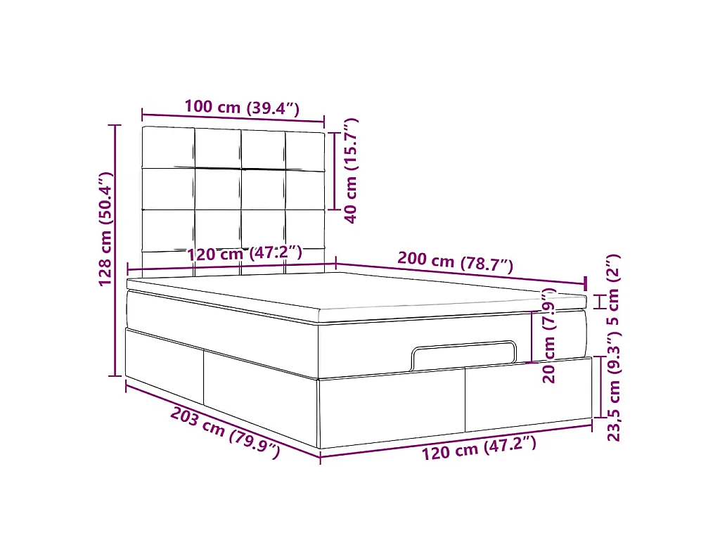 Ottoman-Bett mit Matratzen & LEDs Hellgrau 120x200 cm Samt