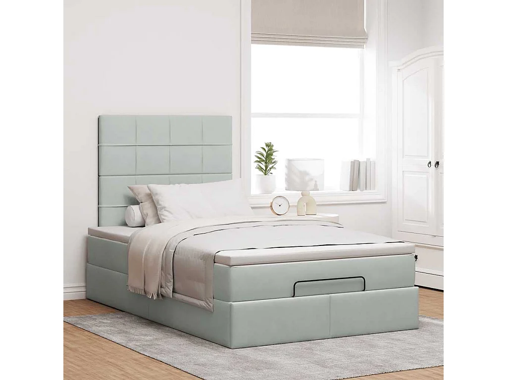 Ottoman-Bett mit Matratzen & LEDs Hellgrau 120x200 cm Samt