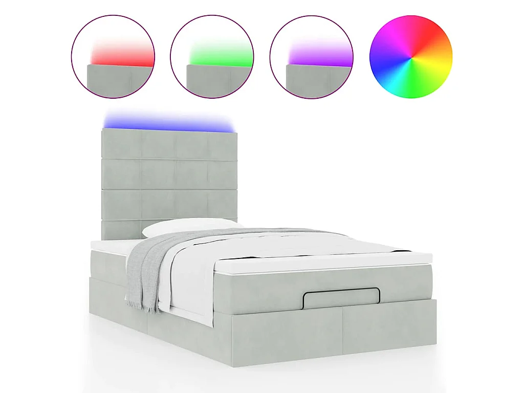 Ottoman-Bett mit Matratzen & LEDs Hellgrau 120x200 cm Samt