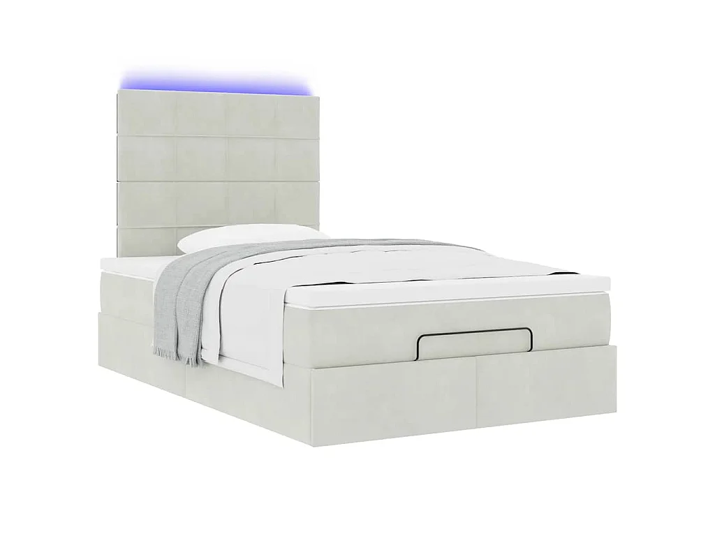 Ottoman-Bett mit Matratzen & LEDs Hellgrau 120x200 cm Samt