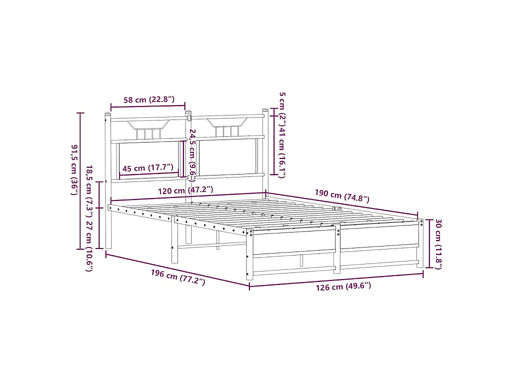 Bettgestell ohne Matratze Sonoma-Eiche 120x190 cm Holzwerkstoff