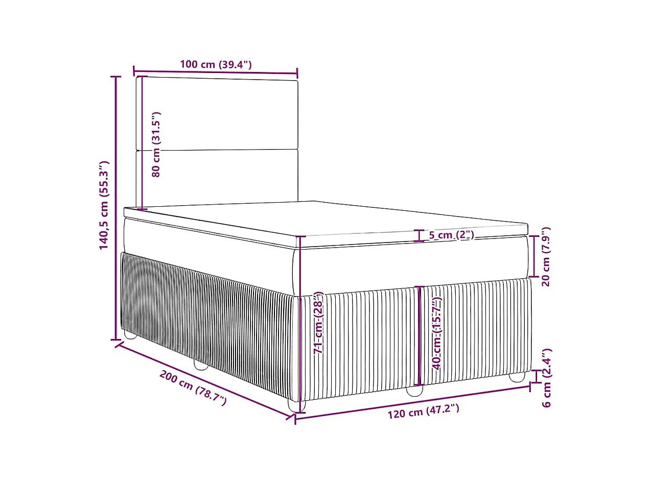 Sommier à lattes de lit avec matelas Taupe 120x200 cm Tissu