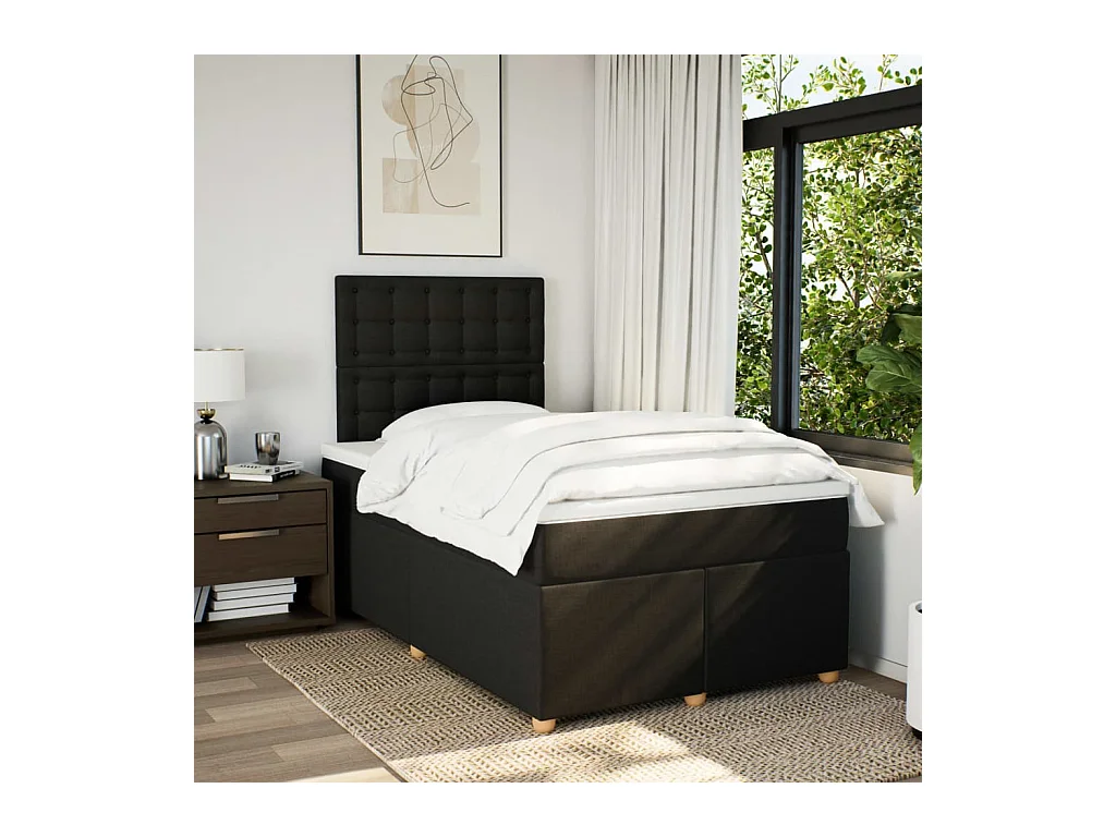 Sommier à lattes de lit avec matelas noir 120x190 cm tissu