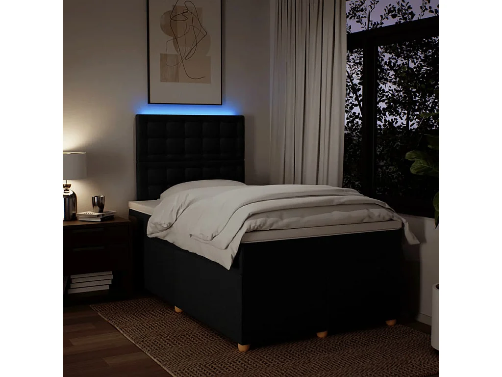 Cama boxspring com colchão 120x190 cm tecido preto
