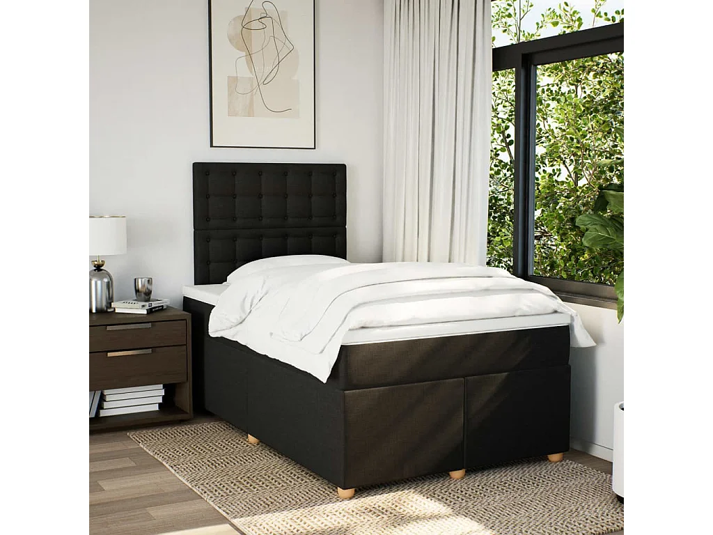 Cama boxspring com colchão 120x190 cm tecido preto