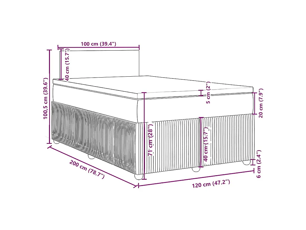 Cama box spring con colchón tela azul 120x200 cm