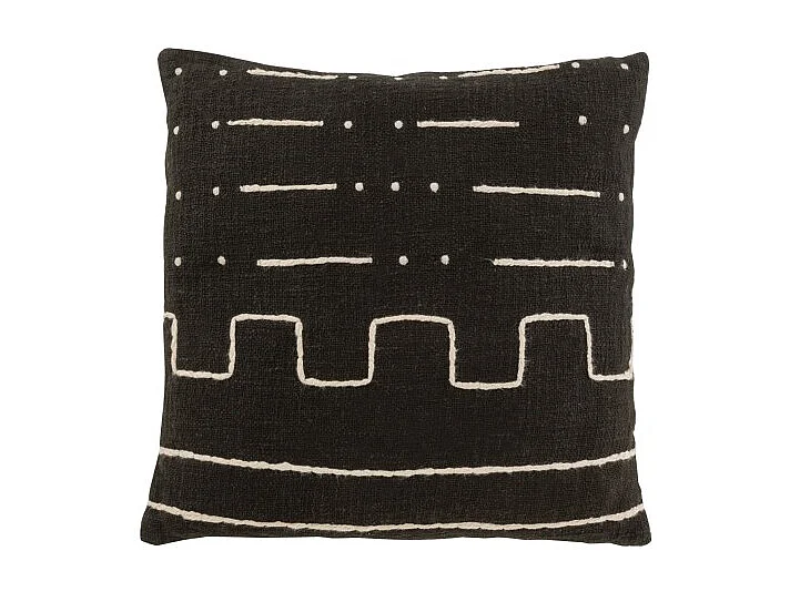 Cojín cuadrado con diseño gráfico en algodón negro de 43x43cm