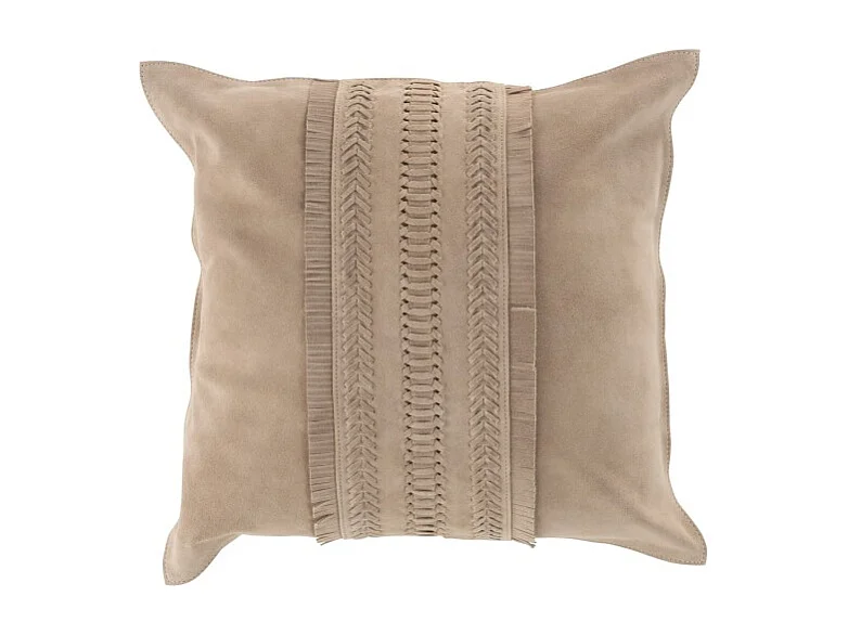 Cuscino quadrato con bordo in pelle grigio chiaro 43x43cm