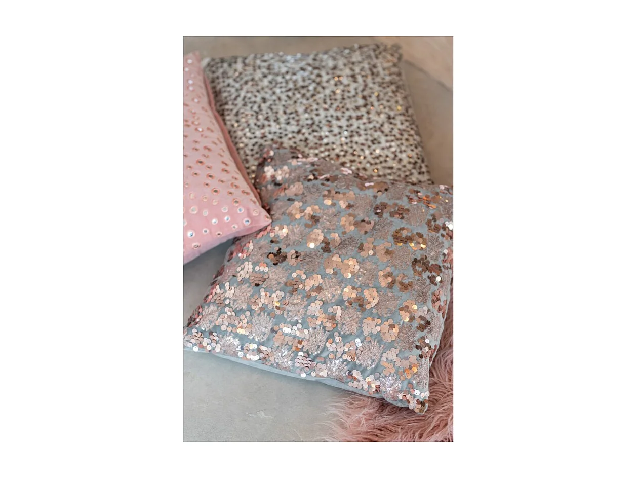 Cojín de lentejuelas de terciopelo rosa y gris de 45x45cm