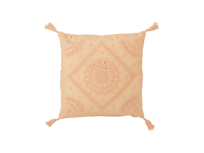 Cojín cuadrado con motivos y borlas de algodón naranja 49x49cm