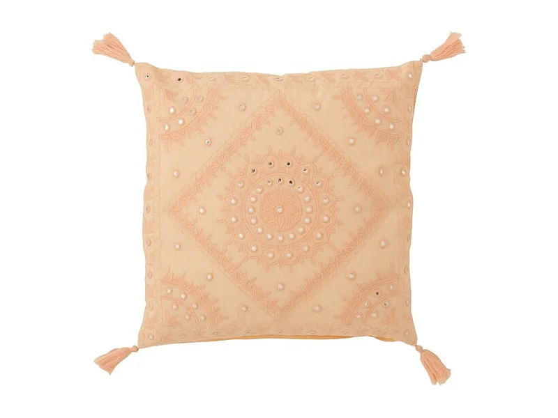 Coussin Déco à Pompon "Ibiza" 45x45cm Pamplemousse