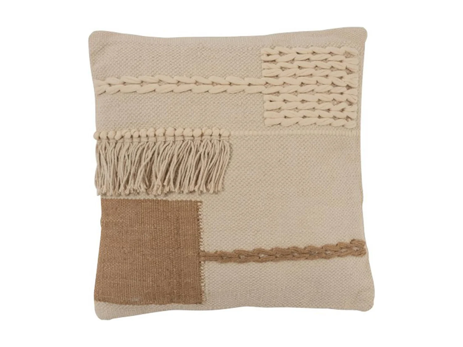 Cuscino quadrato con frange in cotone beige 44x44cm