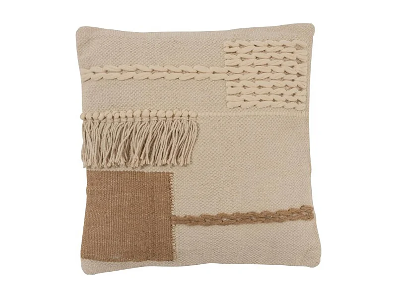 Cuscino quadrato con frange in cotone beige 44x44cm