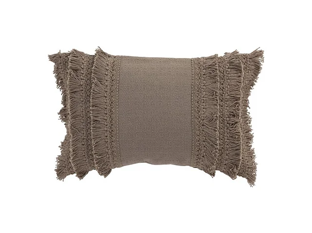 Cojín rectangular con flecos de algodón color topo 43x28cm