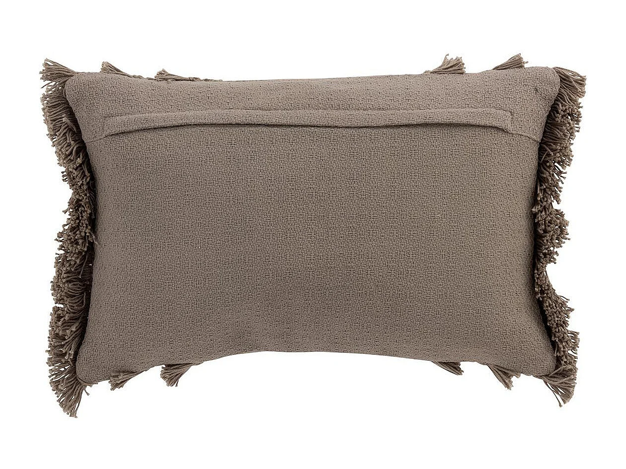 Cojín rectangular con flecos de algodón color topo 43x28cm