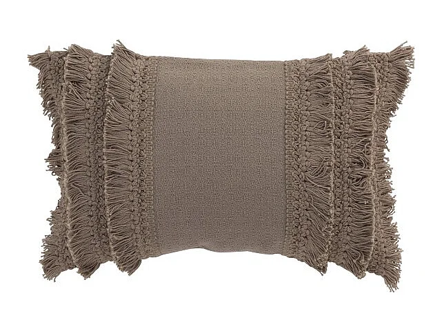 Cojín rectangular con flecos de algodón color topo 43x28cm