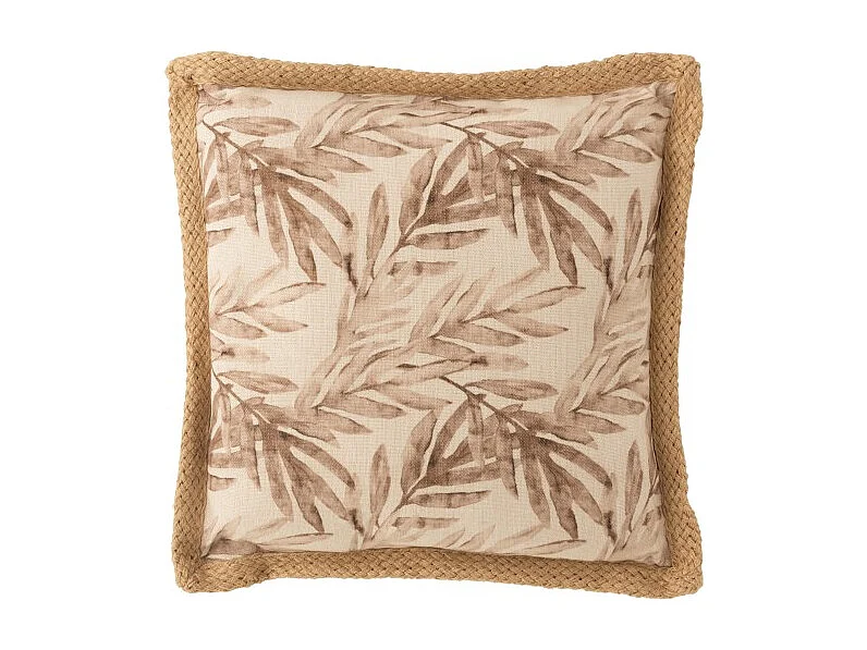 Coussin Déco Imprimé "Feuille" 49x49cm Naturel