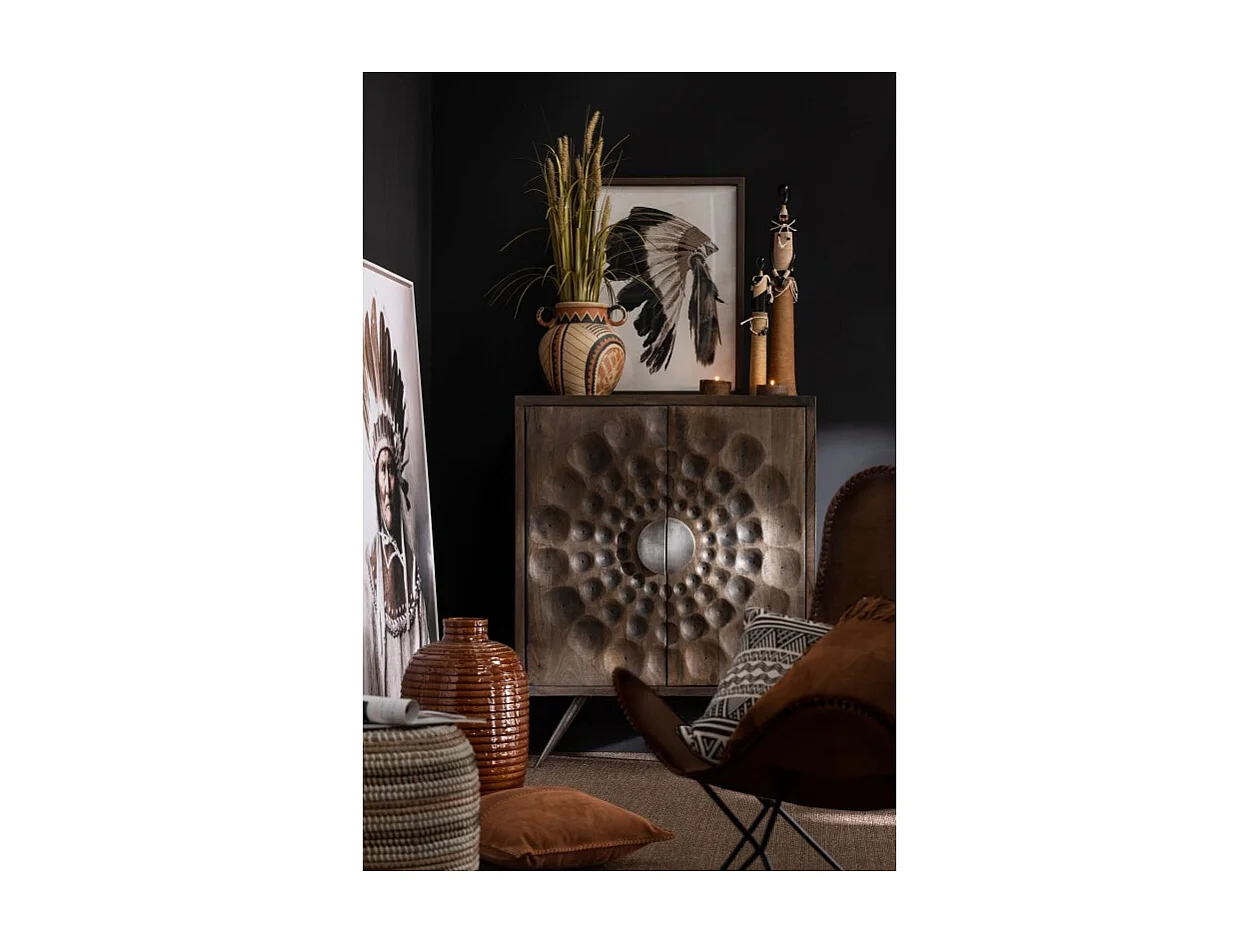 Cojín cuadrado con flecos de cuero coñac de 42x41cm