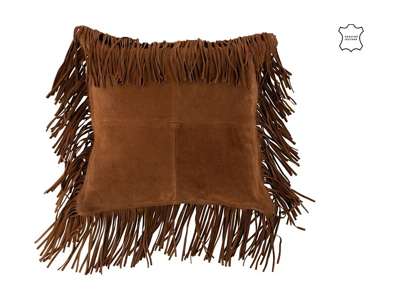 Coussin à Franges "Cuir" 45cm Cognac