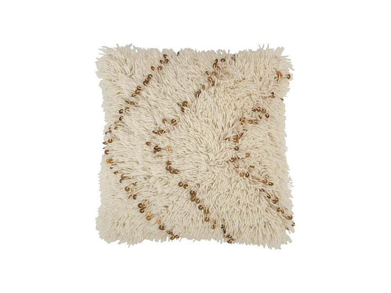 Cojín cuadrado de algodón blanco y dorado de 47x47cm