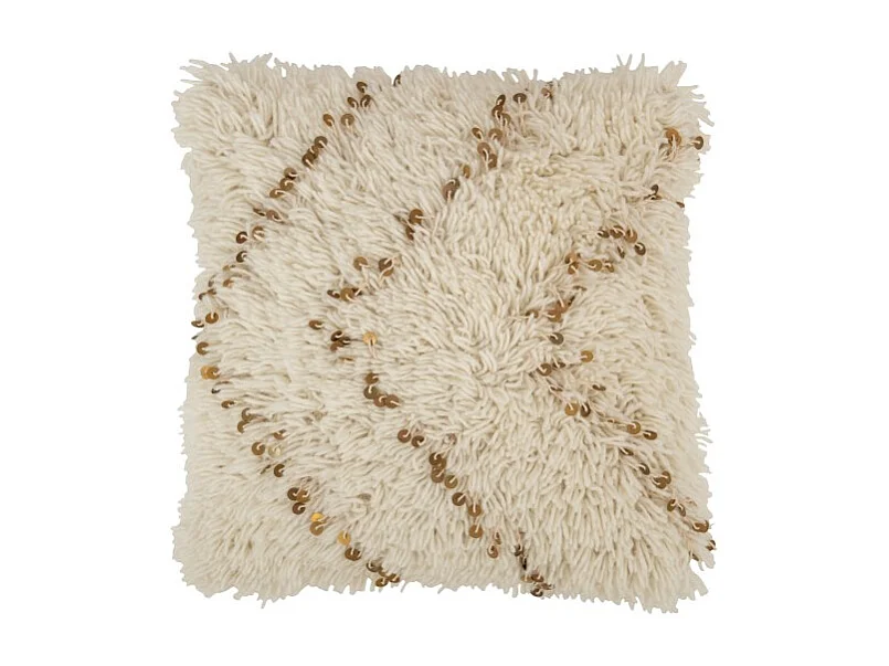 Cojín cuadrado de algodón blanco y dorado de 47x47cm