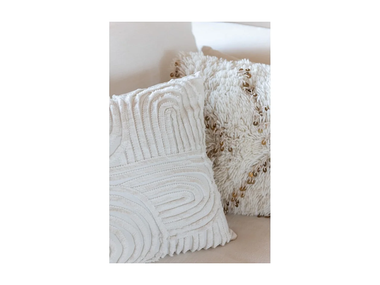 Cojín cuadrado de algodón blanco y dorado de 47x47cm