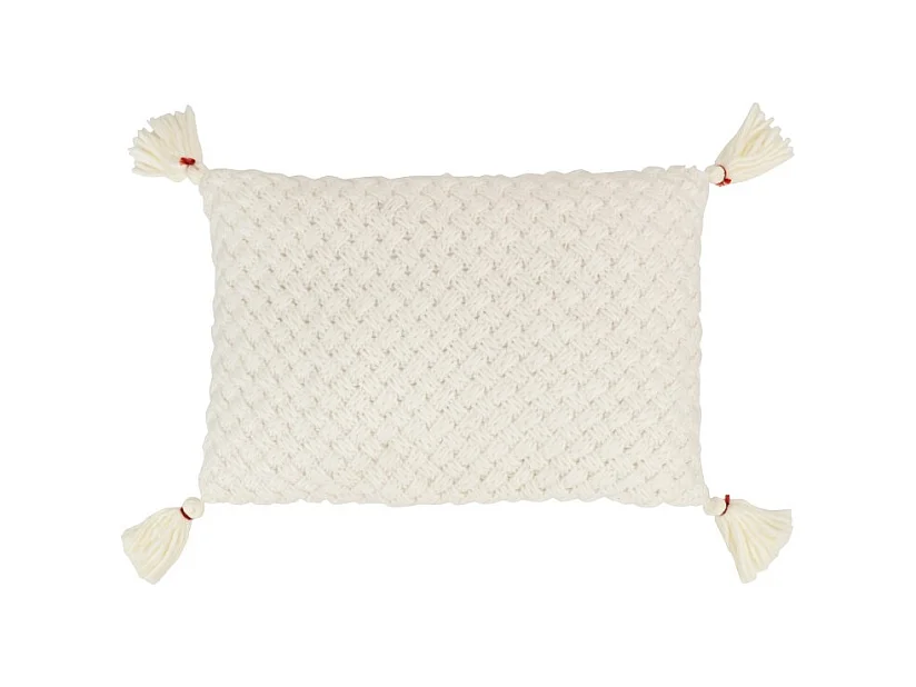 Coussin Déco à Franges "Crochet" 40x60cm Blanc