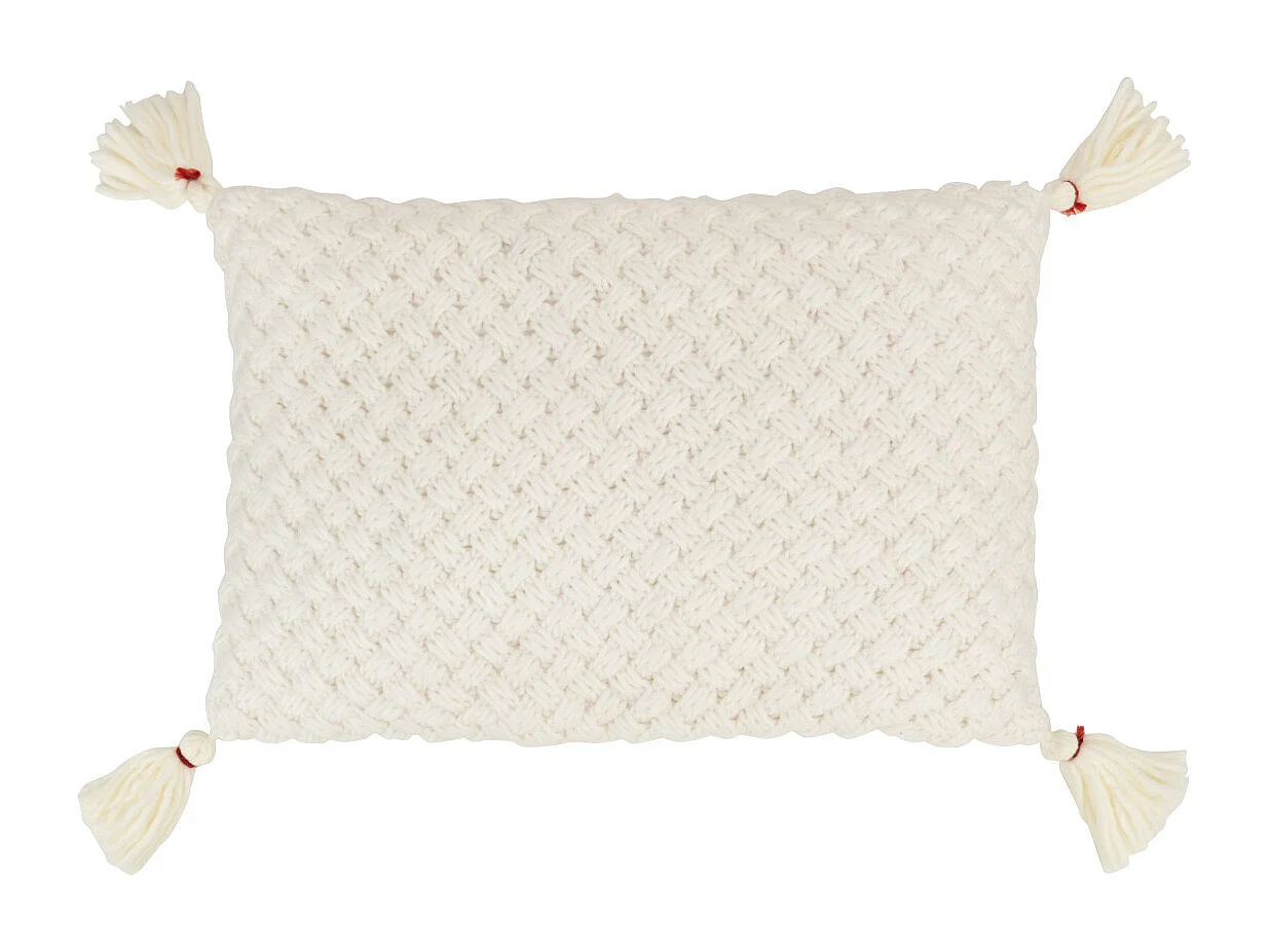 Cuscino rettangolare all'uncinetto con frange in acrilico bianco 58x39cm