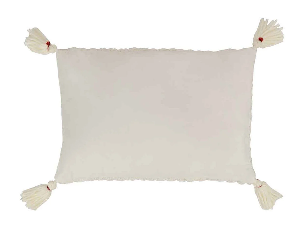 Cuscino rettangolare all'uncinetto con frange in acrilico bianco 58x39cm