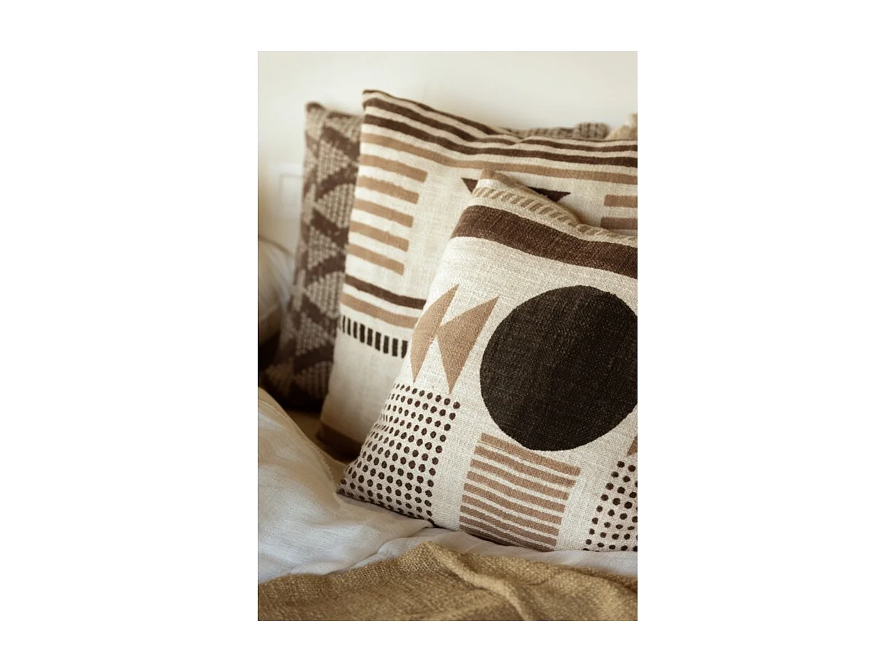 Coussin Imprimé "Linea" 45x45cm Beige & Marron