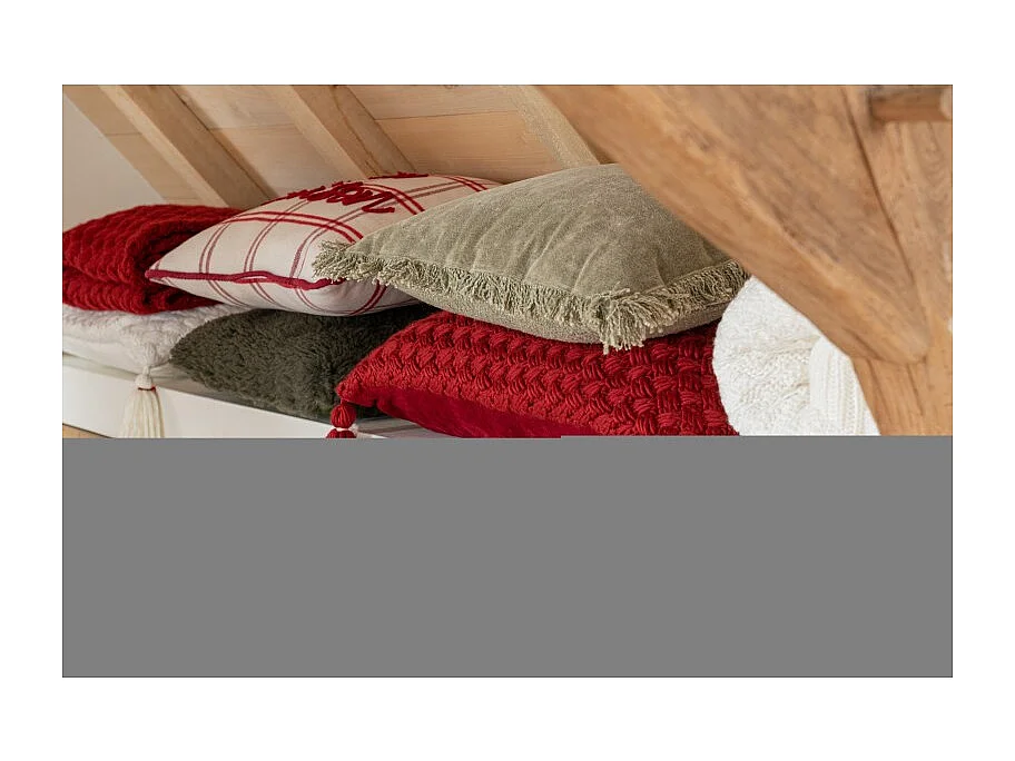 Coussin Déco à Franges "Crochet" 40x60cm Rouge