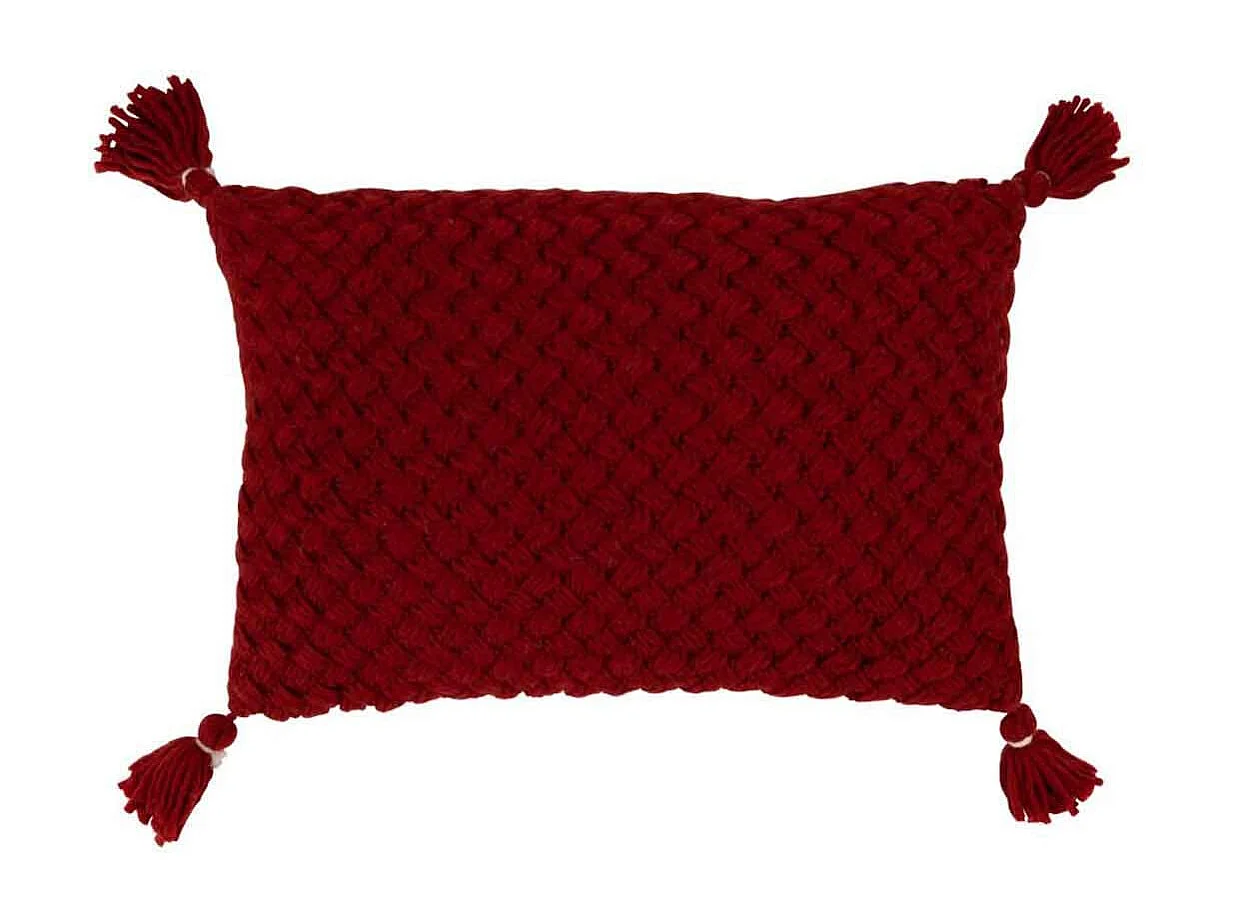 Cuscino rettangolare all'uncinetto con frange in acrilico rosso 58x39 cm